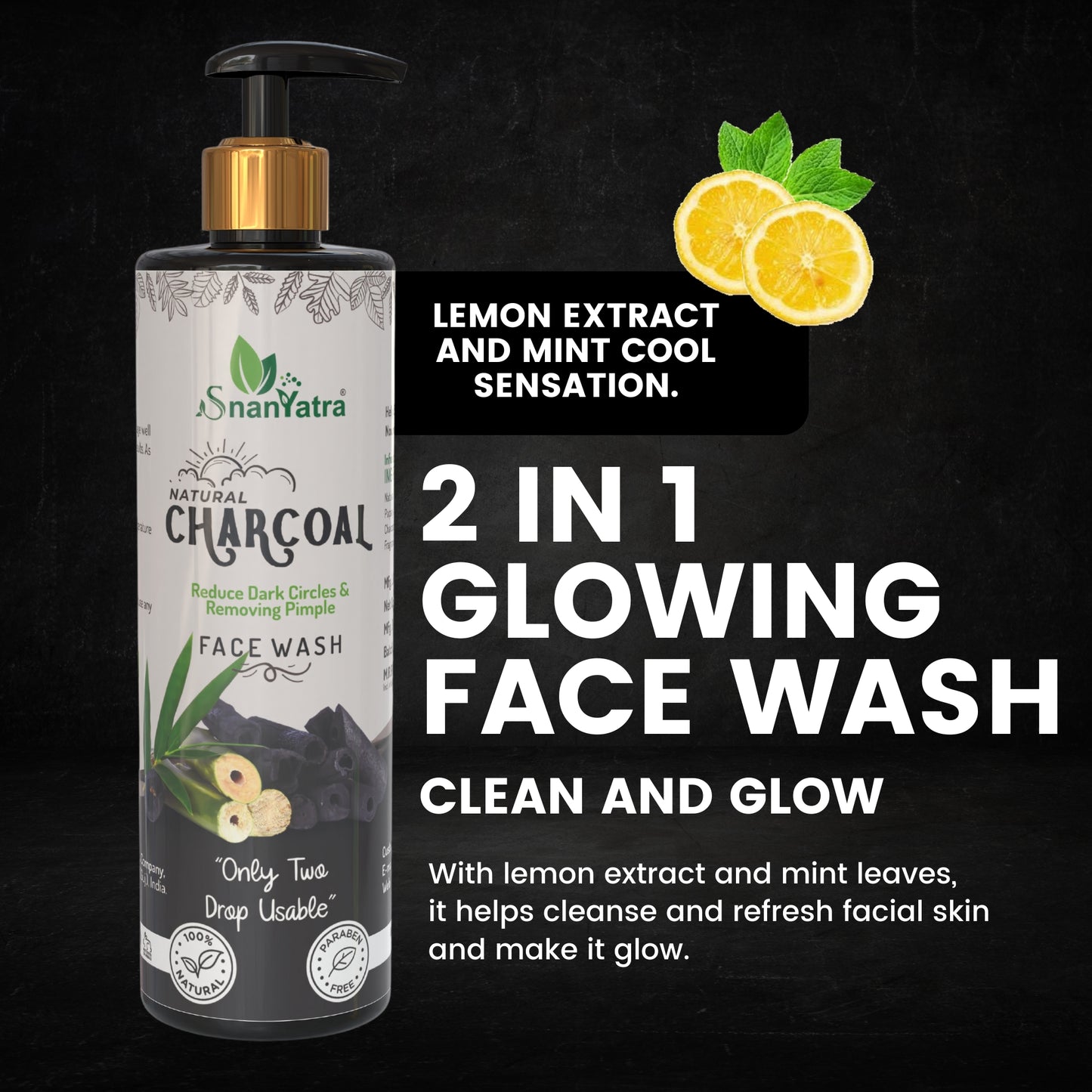 2 in 1 glowing charcoal face wash